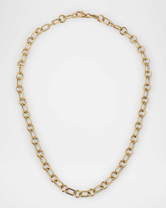 14K Yellow Gold Oval and Round Link Necklace, 18"L